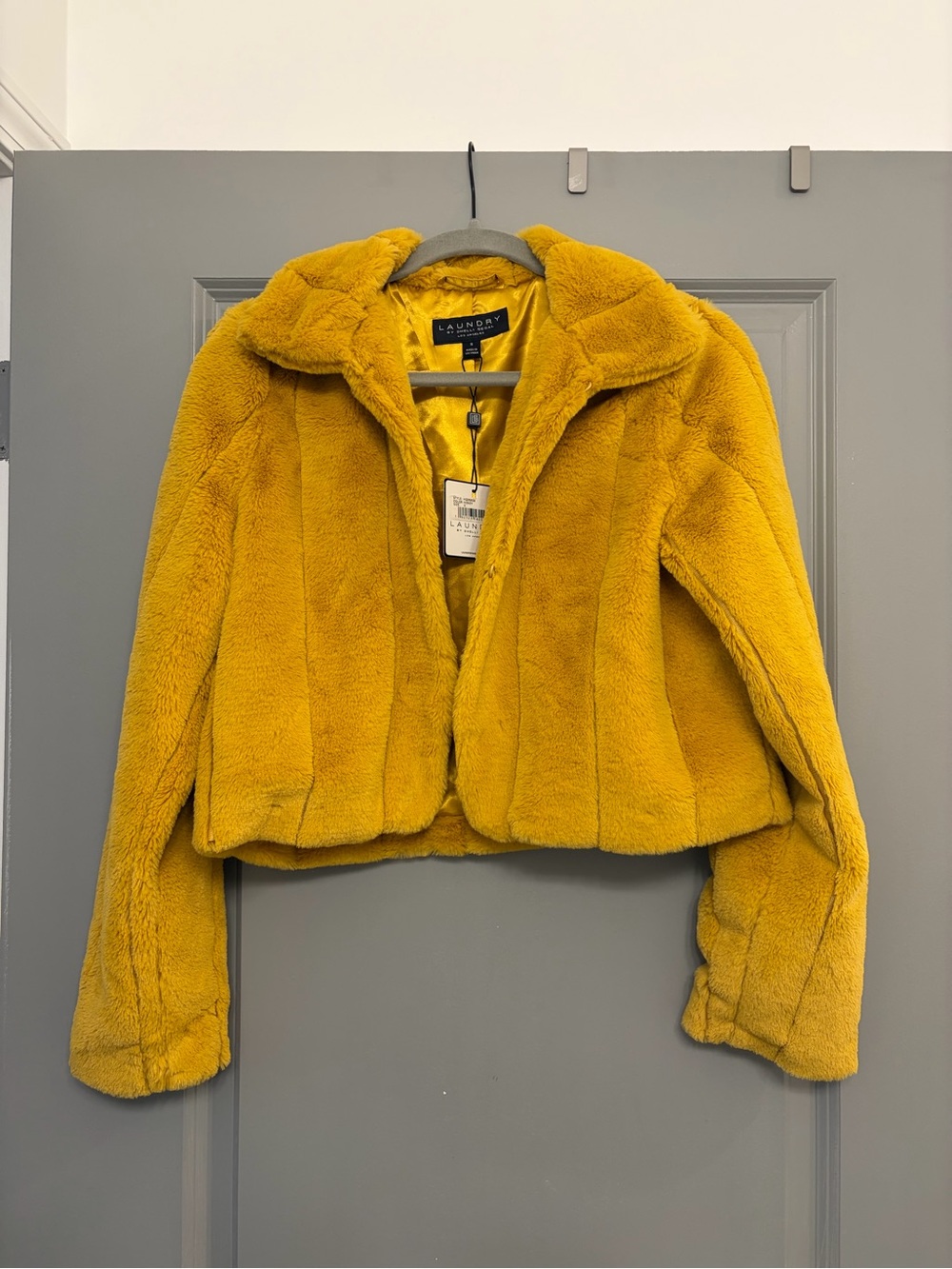 Laundry By Shelli Segal Yellow Faux-Fur Cropped Jacket